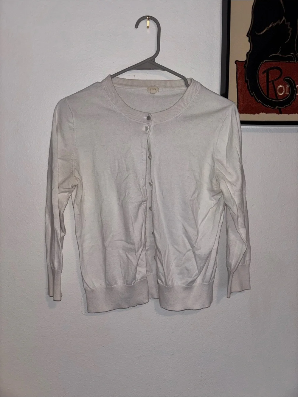 J. Crew White Crewneck Button-Front Cardigan